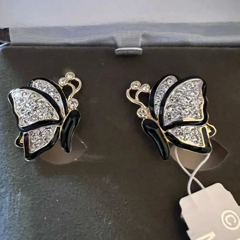 Nolan Miller Vintage rhinestone butterfly clip on earrings